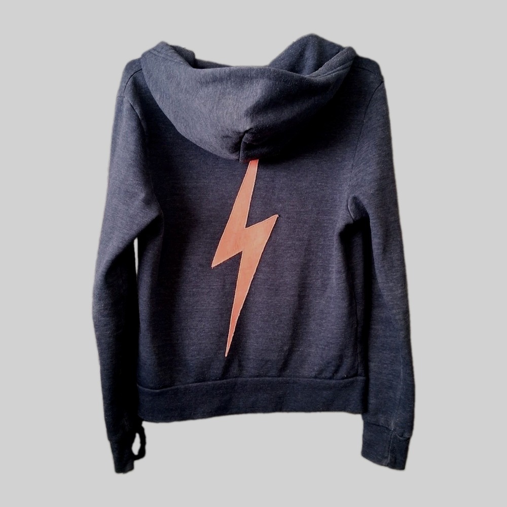 Aviator Nation Hoodie Blue Women's XS Lightning Bolt Zip Up Sweatshirt Made USA